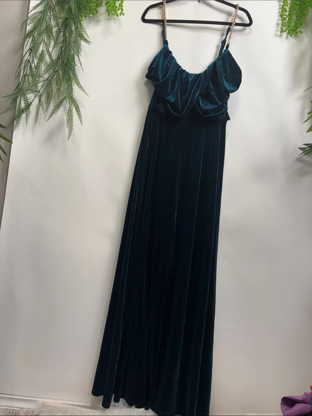 Cider Teal Velvet Draped Wide-Leg Jumpsuit - Picture 13 of 13